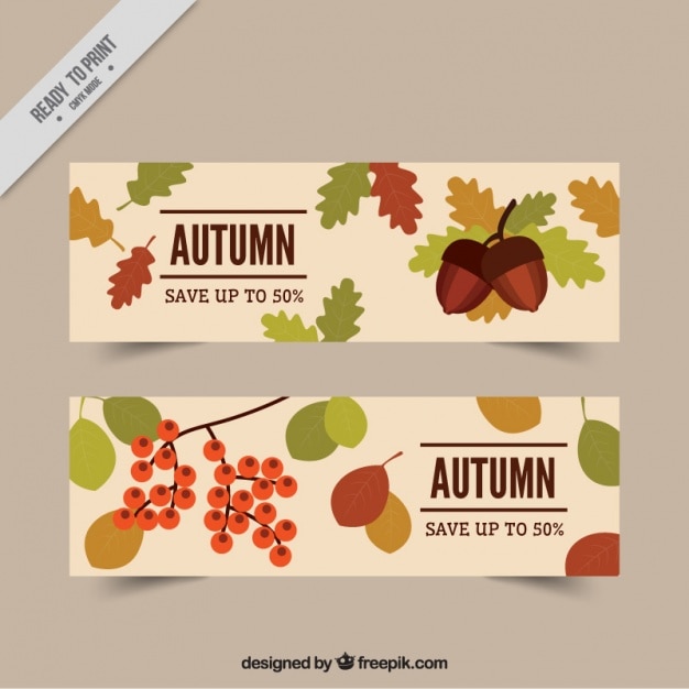 Vector gratuito bonitos banners de ofertas con hojas de otoño