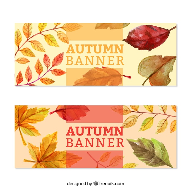 Bonitos banners de otoño pintados con acuarelas