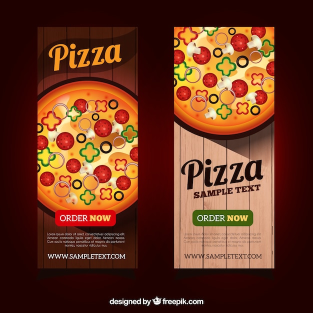 Vector gratuito bonitos banners de pizza estilo realista