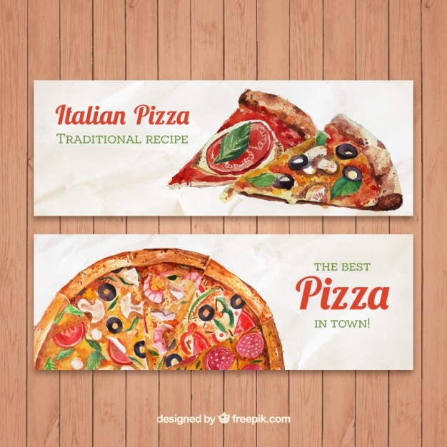 Bonitos banners de pizza tradicional de acuarela