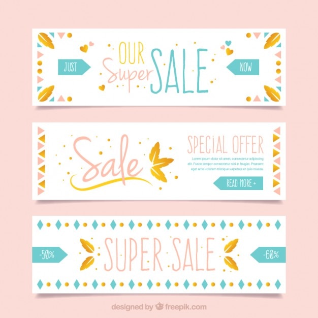 Vector gratuito bonitos banners de rabajas con formas en estilo boho