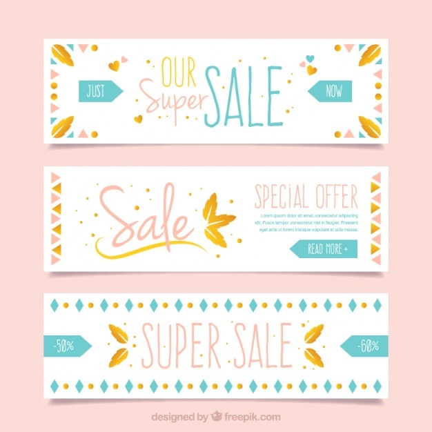 Bonitos banners de rabajas con formas en estilo boho