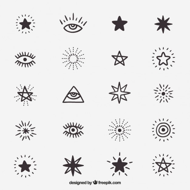 Vector gratuito bonitos dibujos de símbolos y estrellas