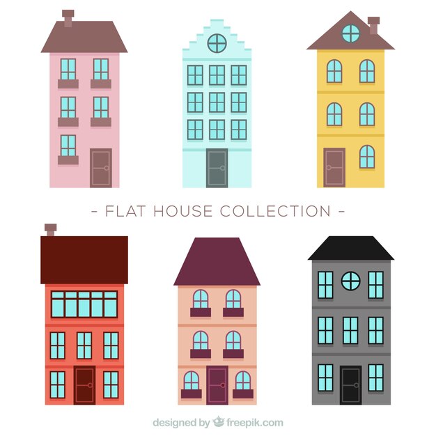Bonitos edificios con ventanas en diseño plano 