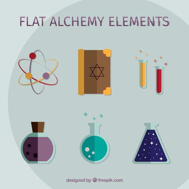 Bonitos elementos alquímicos planos 