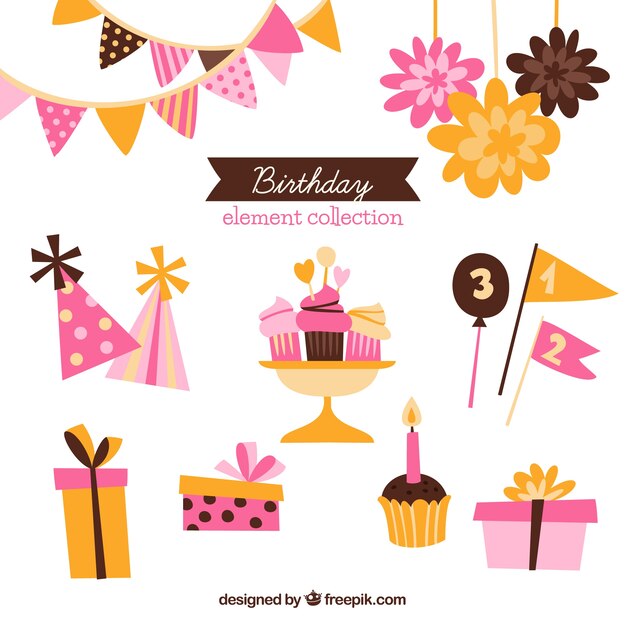 Bonitos elementos de cumpleaños dibujados a mano