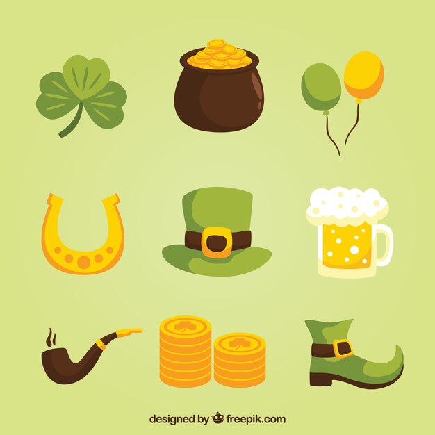 Bonitos elementos dibujados a mano para el día de San Patrick