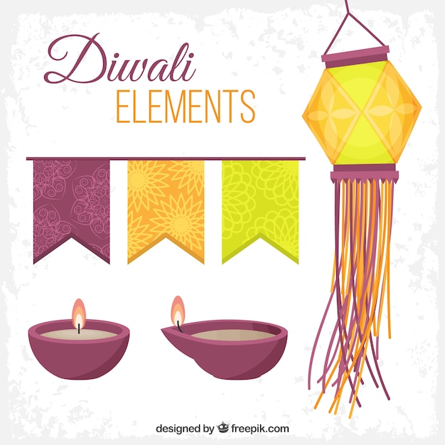 Vector gratuito bonitos elementos del festival de diwali