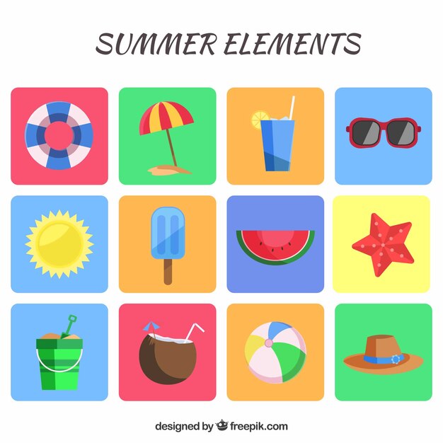 Bonitos elementos de vacaciones de verano