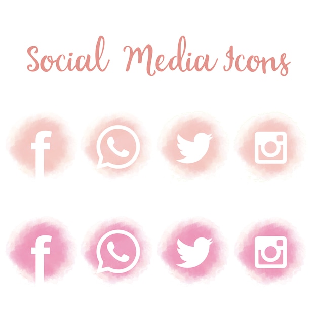 Vector gratuito bonitos iconos de redes sociales en acuarela.