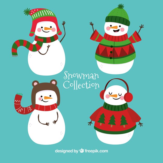 Bonitos muñecos de nieve con accesorios de invierno 