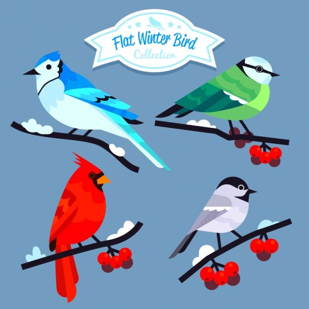 Bonitos pájaros en una rama en diseño plano 