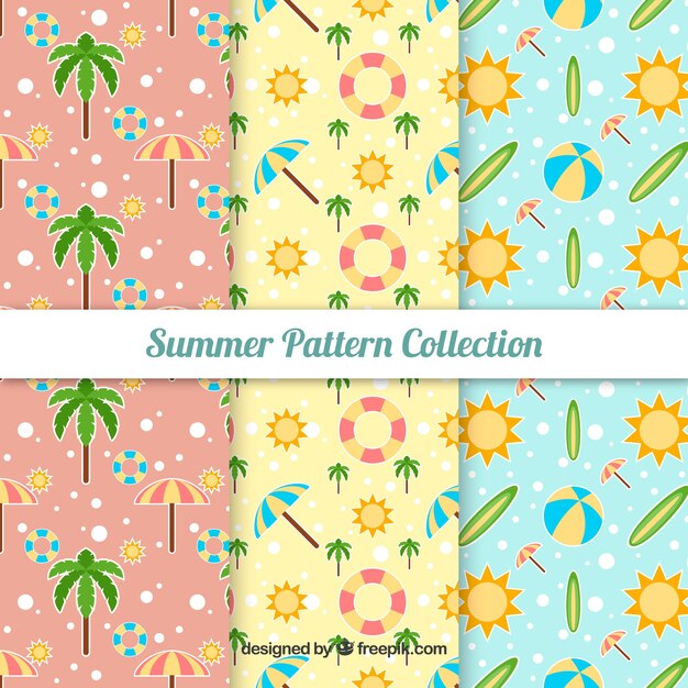 Bonitos patrones de elementos de verano en diseño plano