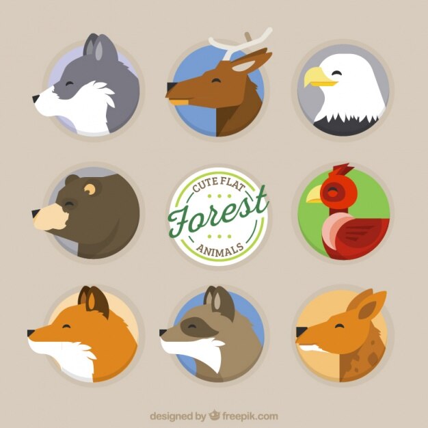 Vector gratuito bonitos perfiles de animales del bosque 