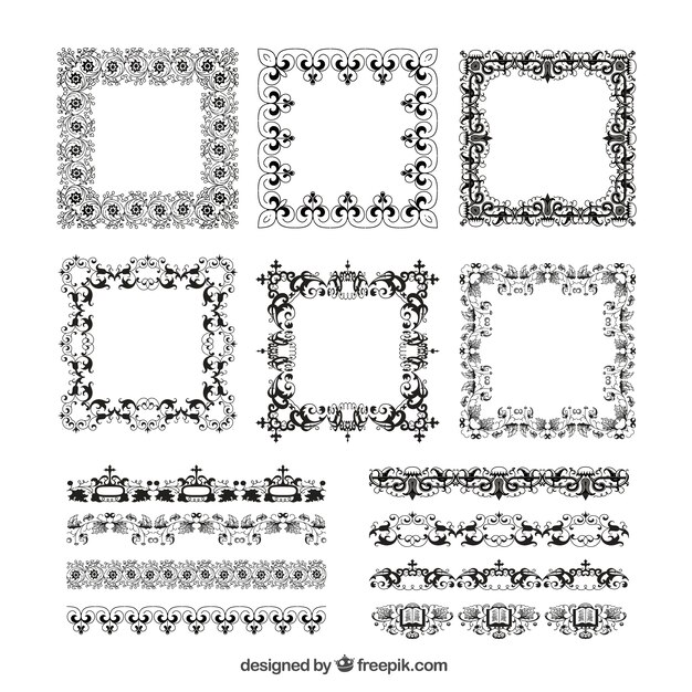 Bonitos pinceles ornamentales negros