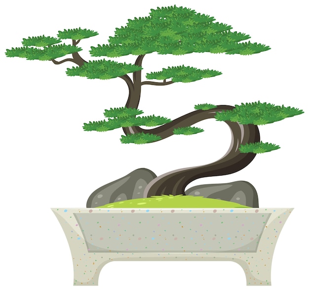 Vector gratuito bonsai en maceta sobre fondo blanco.