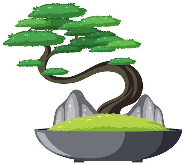 Vector gratuito bonsai en maceta sobre fondo blanco.