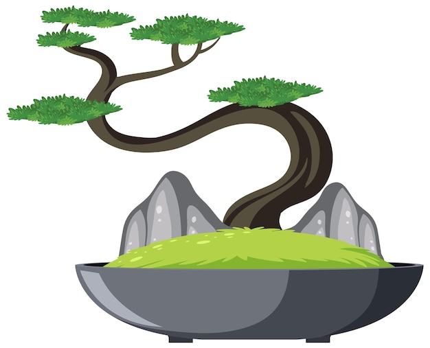 Vector gratuito bonsai en maceta sobre fondo blanco.