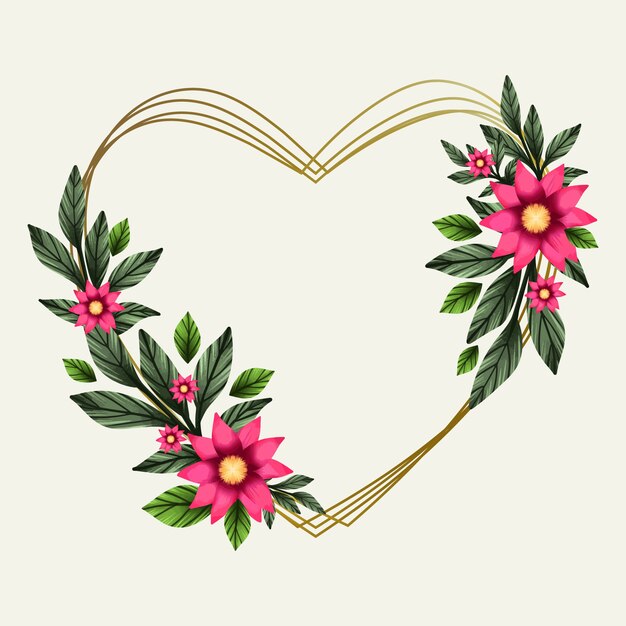 Borde de acuarela en forma de corazón con flores