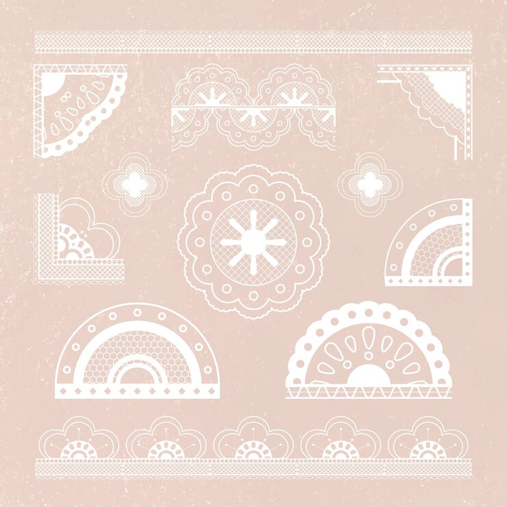 Vector gratuito borde de esquina de encaje elegante, imágenes prediseñadas de tela vintage en conjunto de vector blanco