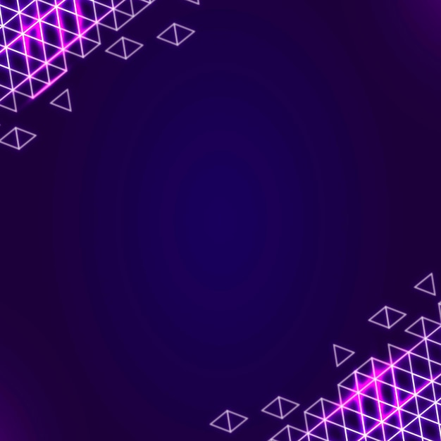 Borde geométrico de neón en un cuadrado morado oscuro