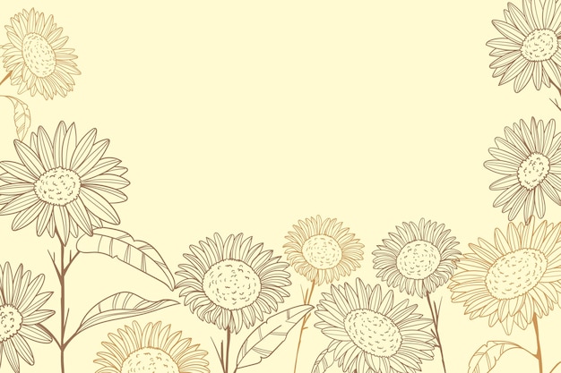 Borde de girasol dibujado a mano grabado con espacio de copia