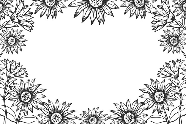 Borde de girasol dibujado a mano