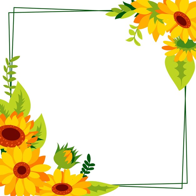 Borde de girasol de diseño plano con espacio de copia