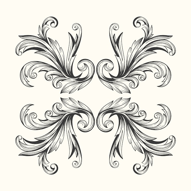 Borde ornamental dibujado a mano realista de estilo barroco