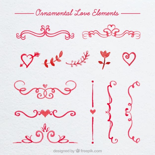 Bordes de amor ornamentales de acuarela