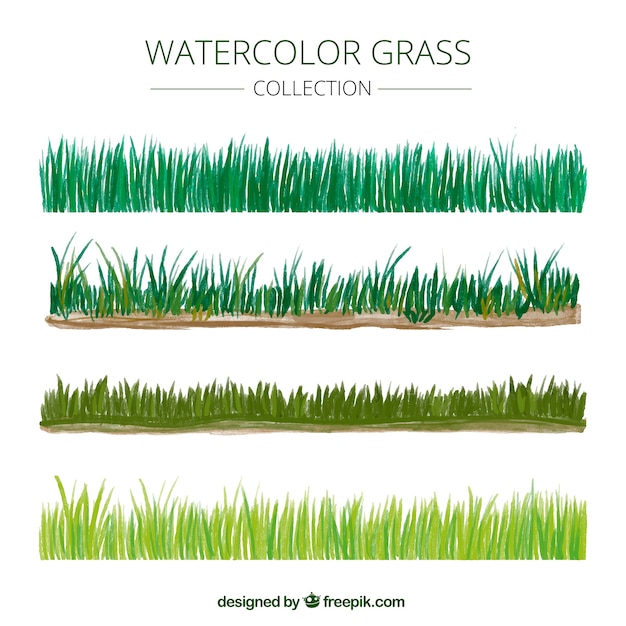 Bordes de hierba de acuarela en diferentes tonos de verde