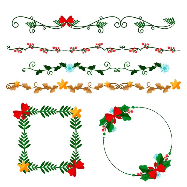 Bordes y marcos de navidad planos