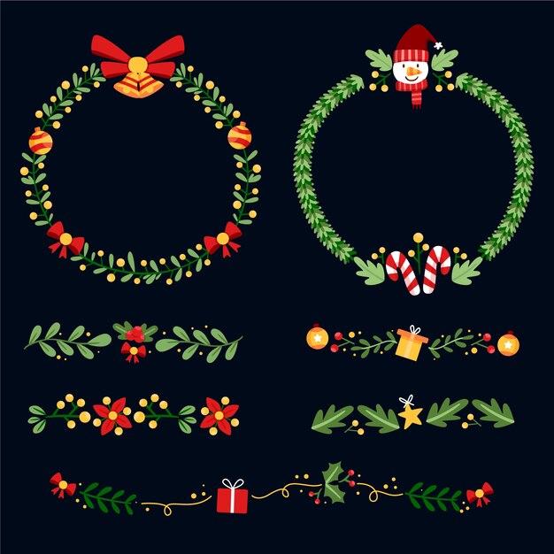 Bordes y marcos navideños de diseño plano