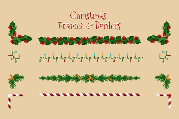 Bordes y marcos navideños de diseño plano