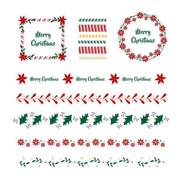 Bordes y marcos navideños de diseño plano