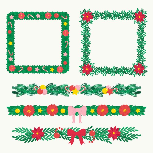 Bordes y marcos navideños de diseño plano