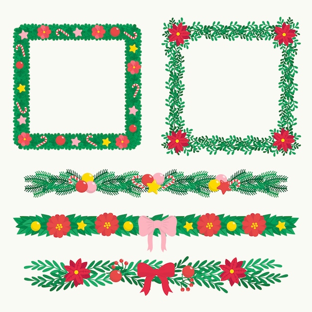 Bordes y marcos navideños de diseño plano