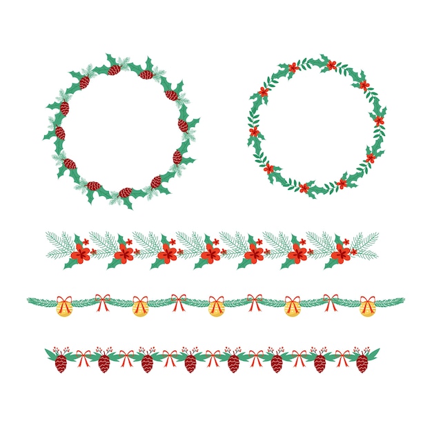 Bordes y marcos navideños de diseño plano