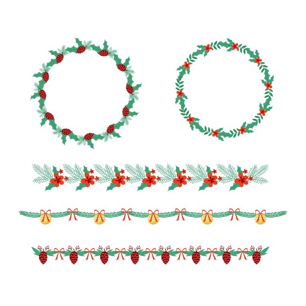 Bordes y marcos navideños de diseño plano