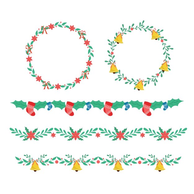 Bordes y marcos navideños de diseño plano
