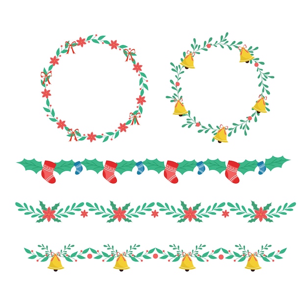 Bordes y marcos navideños de diseño plano
