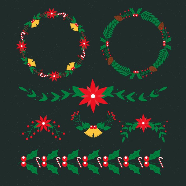 Bordes y marcos navideños de diseño plano