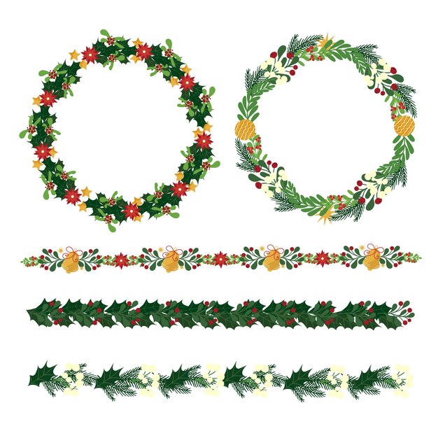 Bordes y marcos navideños de diseño plano