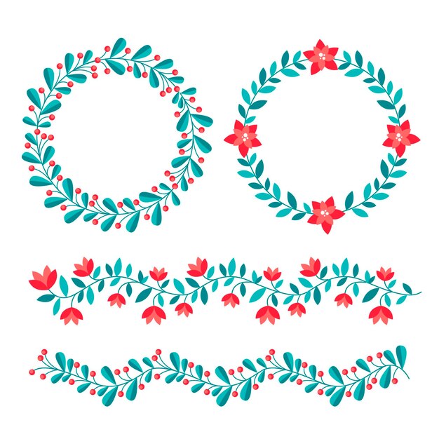 Bordes y marcos navideños de diseño plano