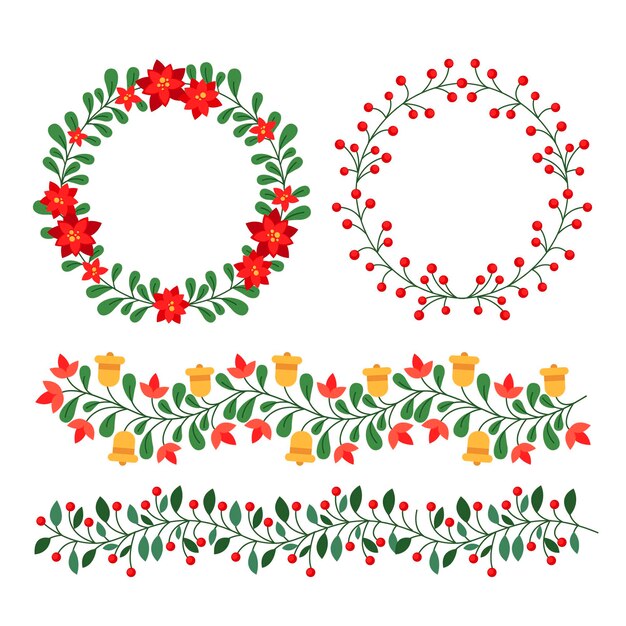 Bordes y marcos navideños de diseño plano