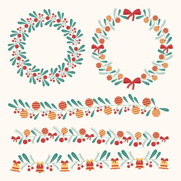 Bordes y marcos navideños de diseño plano