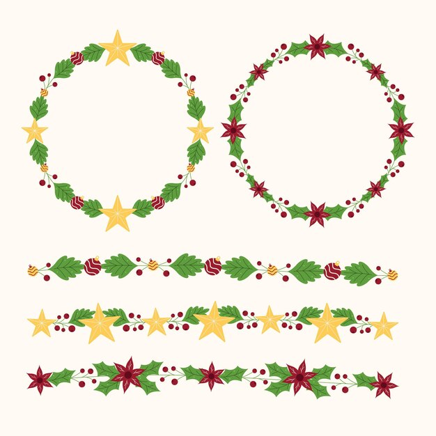 Bordes y marcos navideños de diseño plano