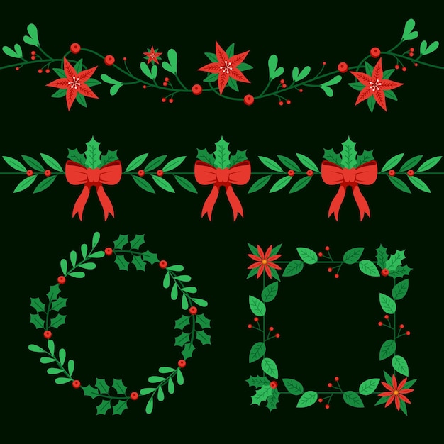 Bordes y marcos navideños de diseño plano