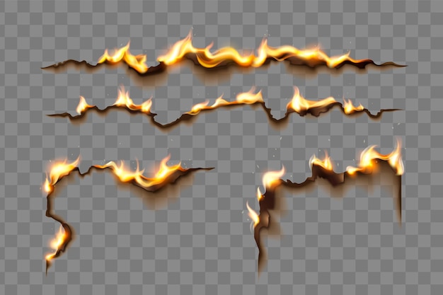 Los bordes del papel ardiendo con llamas brillantes