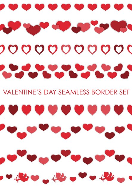 Bordes vectoriales sin fisuras del Día de San Valentín con patrones en forma de corazón en 3D.